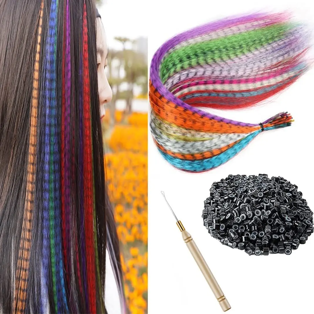 Synthetic colored false feathers in hair accessories for women's wigs with synthetic feather extensions