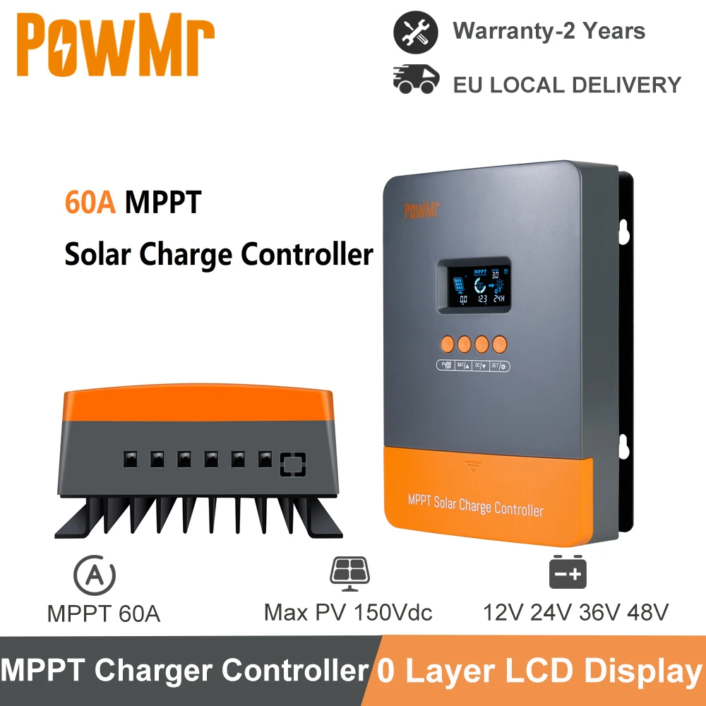 

60A 12V 24V 36V 48V Auto MPPT Charger Controller Max PV 150Vdc Solar Panels Regulator Work with AGM, Gel, Flooded and Lithium
