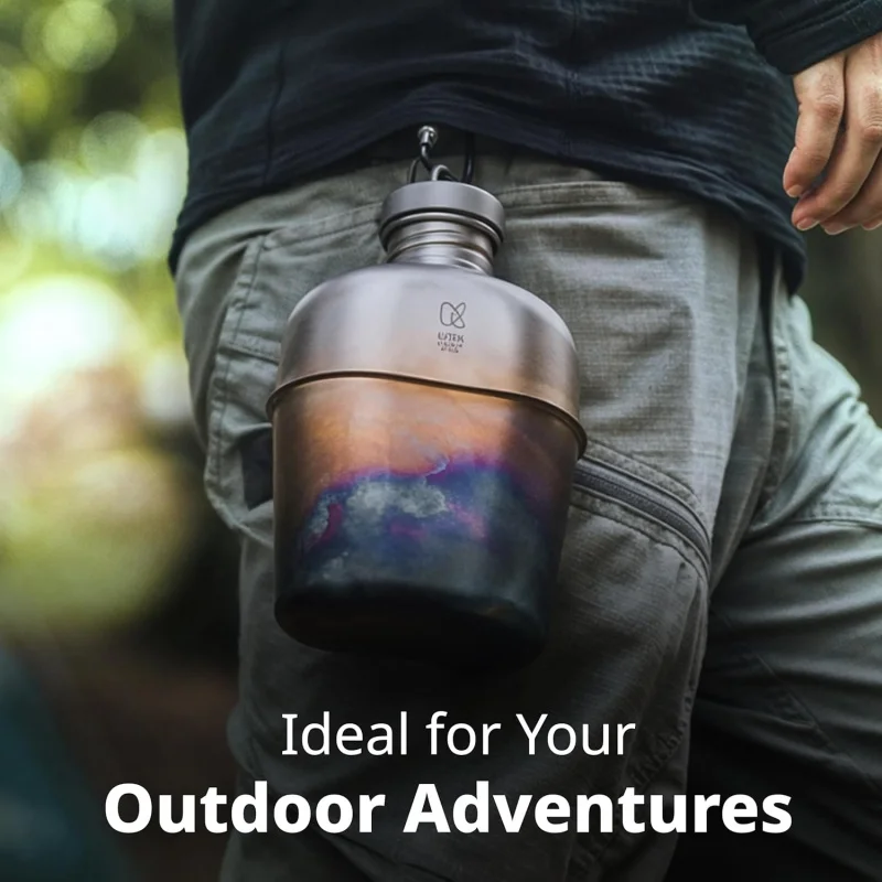 Keith Titanium Bottle Outdoor Camping Hiking Canteen Ti3060 Mess Kit Military Water Bottle Set Ultralight Carrying Pouch