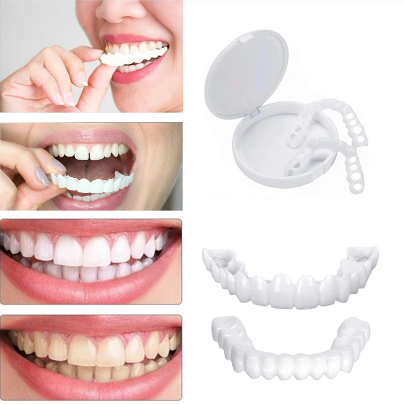 False Teeth Veneer Silicone Top & Bottom Teeth Safe Adhesive Denture Hide Braces Cosmetic Teeth