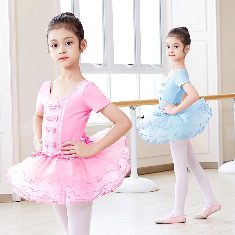 Girls Kids Long Sleeve Leotard Bowknot Ballet Dance Dress Gymnastics Dancewear 