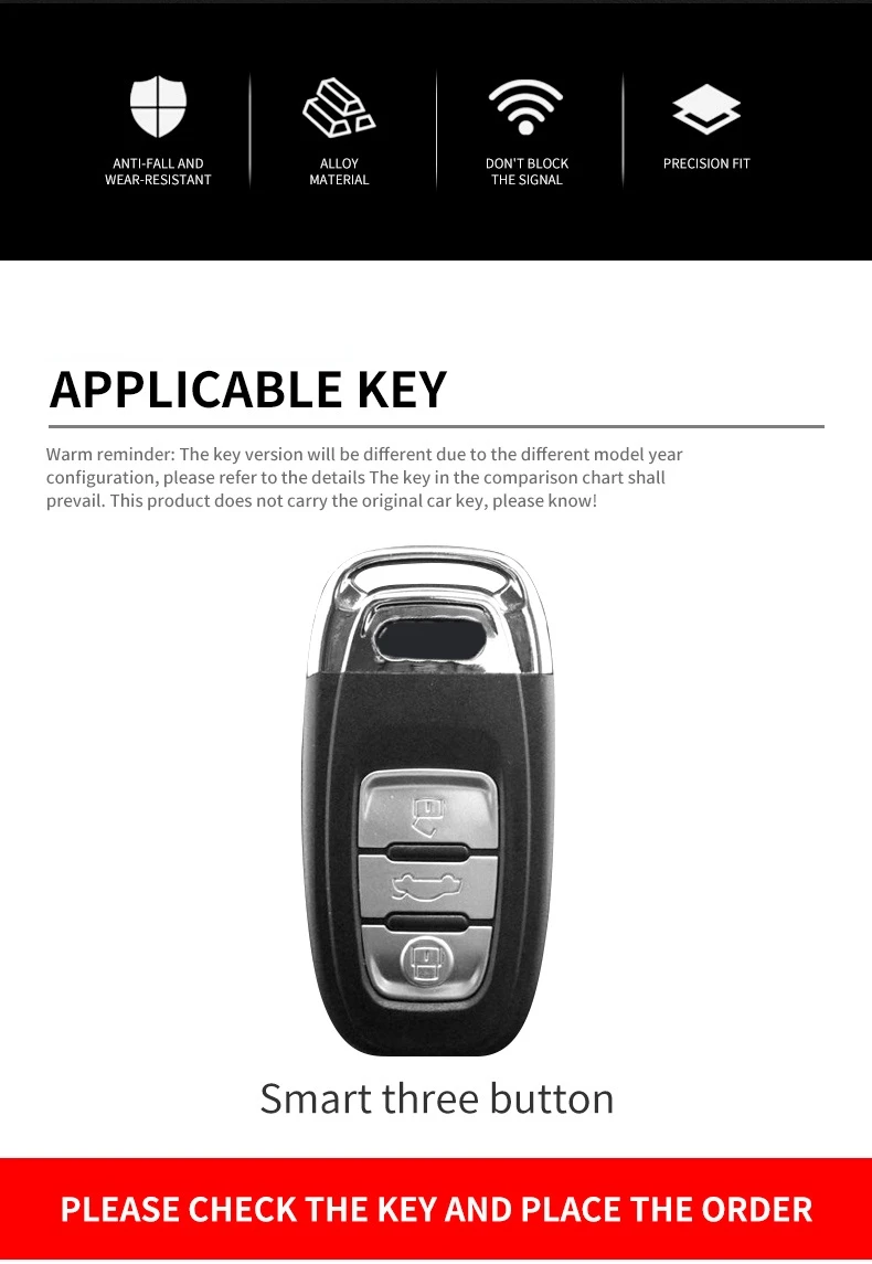 Custodia/cover per Chiave/telecomando in lega per Audi A1 A3 A4 A5 A6 A7 A8 Quattro Q3 Q5 Q7 2009-2015 accessori - S41d1b64f729e4e3492adc156395b6f53P