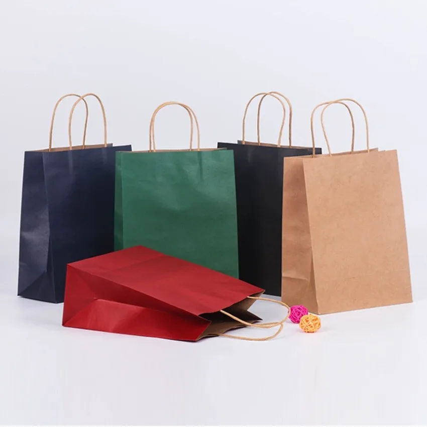 40PCS/lot gift kraft paper bag with handles dark color/ Multifunction
