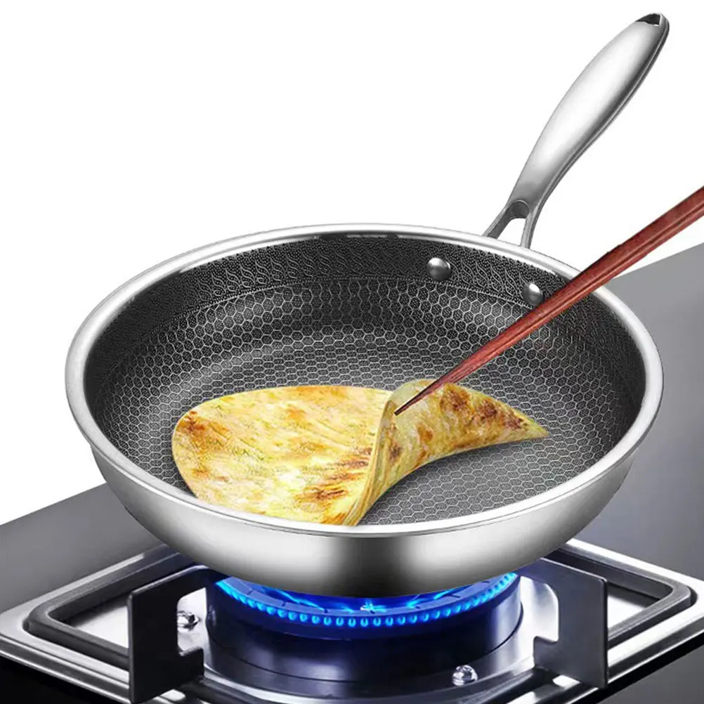 Honeycomb Frying Pan Stainless Steel Thickened Grain Wok Fried Steak Pan Frying Non-Stick Long Handle For All Stove