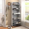 Slim Mirror Shoe Cabinet for Entryway,Narrow Freestanding Shoe Rack with Flip Drawer,Wood Shoe Storage Organizer for Living Room 3