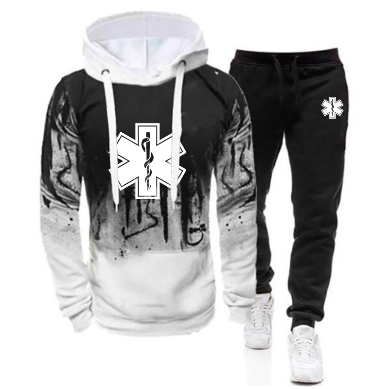 EMT Paramedic Emergency Medical 2023 Men's New Printed Fashion Gradient Color Hoodies Casual Sport Coats +Trousers 2 Piece Suit