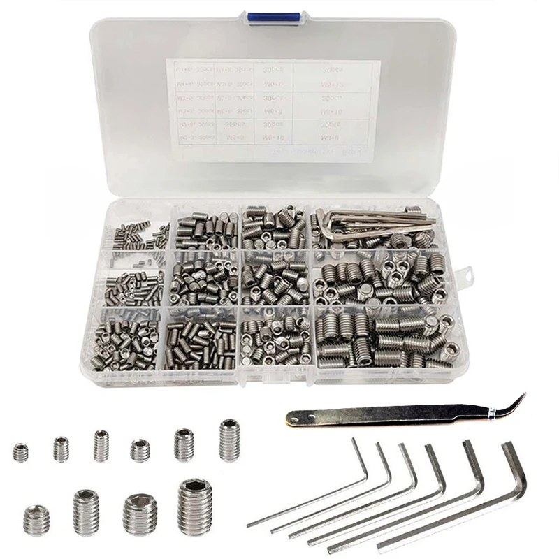 peças de aço inoxidável conjunto parafuso hexágono soquete grub parafuso kit sem cabeça parafuso sortimento kit