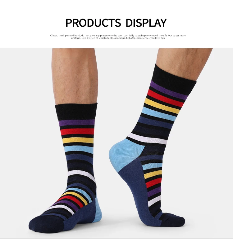 5 Paar Herren Spaß Kleid Socken, Muster lustige Socken Pack, bunt gestreifte gekämmte Baumwolle Neuheit Socken, coole atmungsaktive Casual Socken – Detail 8