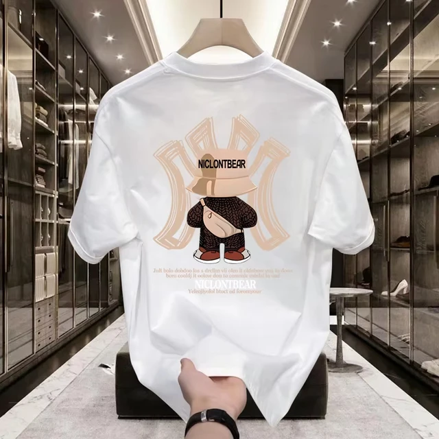 Fashion Bear Print Heavy Cotton Round Neck Short Sleeve T-shirt Men's Summer American Fashion Brand Ins Half Sleeve Loose Top 1