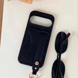 Luxury Matte Leather Wrist Strap Lanyard Wallet Phone Case - Google Pixel 8 Pro (Black)