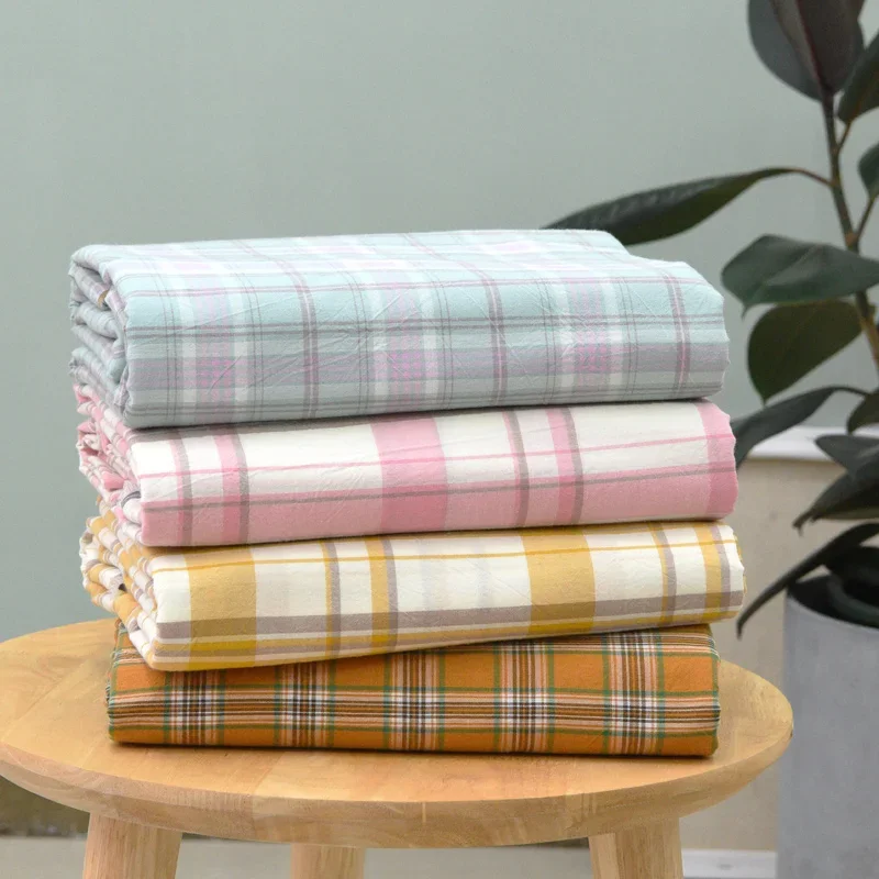 

Plaid Fabric Pure Cotton By The Meter for Skirts Clothing Bedding Decorative Dresses Sewing Baby Kids Washed Textile Thin Summer