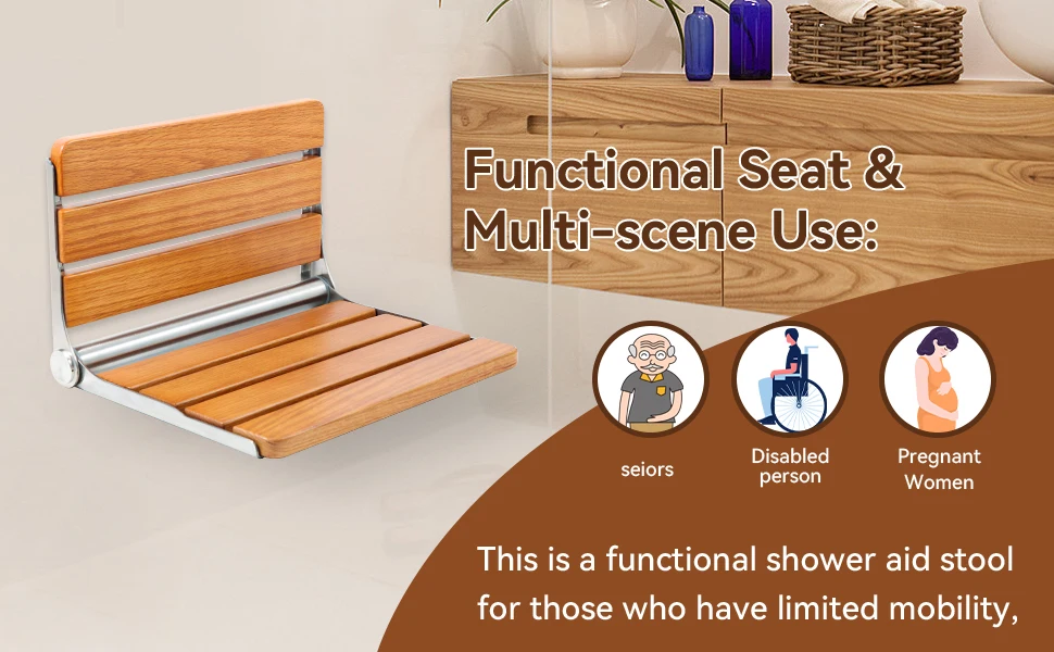 Wall Mounted Shower Seat Folding Shower Seat Wall Mounted Safe Space Saving Foldable Wall Wood Shower Chair Bench for Seniors