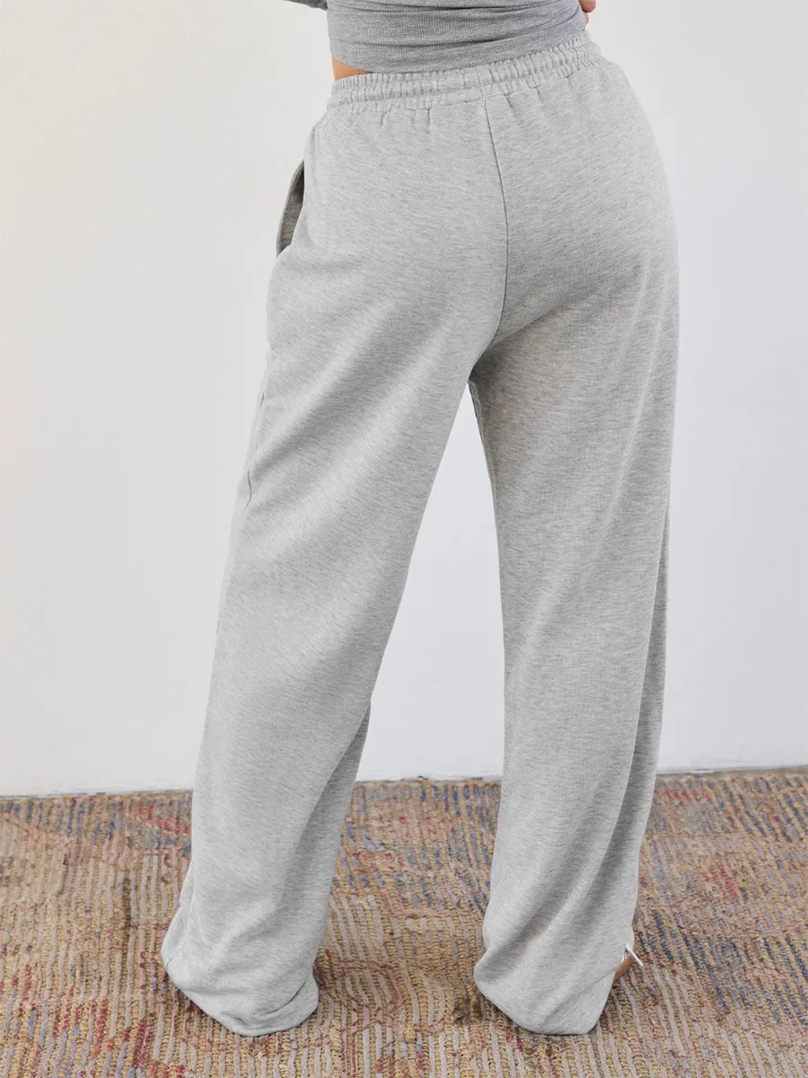 Bornladies New Autumn Women's Comfortable Grey Pants Drawstring Wide Leg Sweatpants Loose Fit Daily Casual Long Trousers