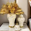 Gold Marble General Jar Porcelain Bottle Ginger Jar Ceramic Storage Tank White Gold Vase Flower Vase Home Decoration Accessories 3