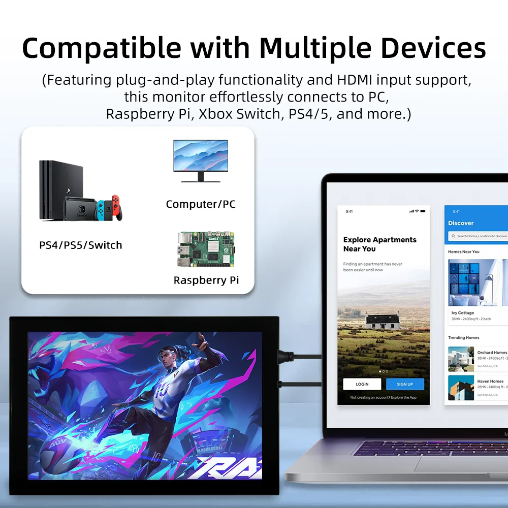 10.1 Inch IPS LCD Touch Screen 1024*600 HDMI Display with Holder Monitor for Raspberry Pi 5 4B 3B lcd display module display module touchscreen display