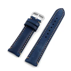 Vintage Genuine Leather Watch Strap with Quick Release Pin Buckle - Universal Bracelet Wristband Accessories - 22mm (Blue)