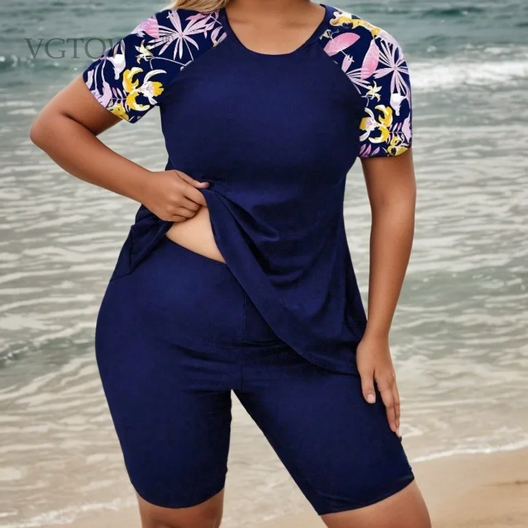 Tankini 0XL-4XL Plus Size Swimsuit European and American Printed One-piece PLUS Swimsuit Split Leg Pants