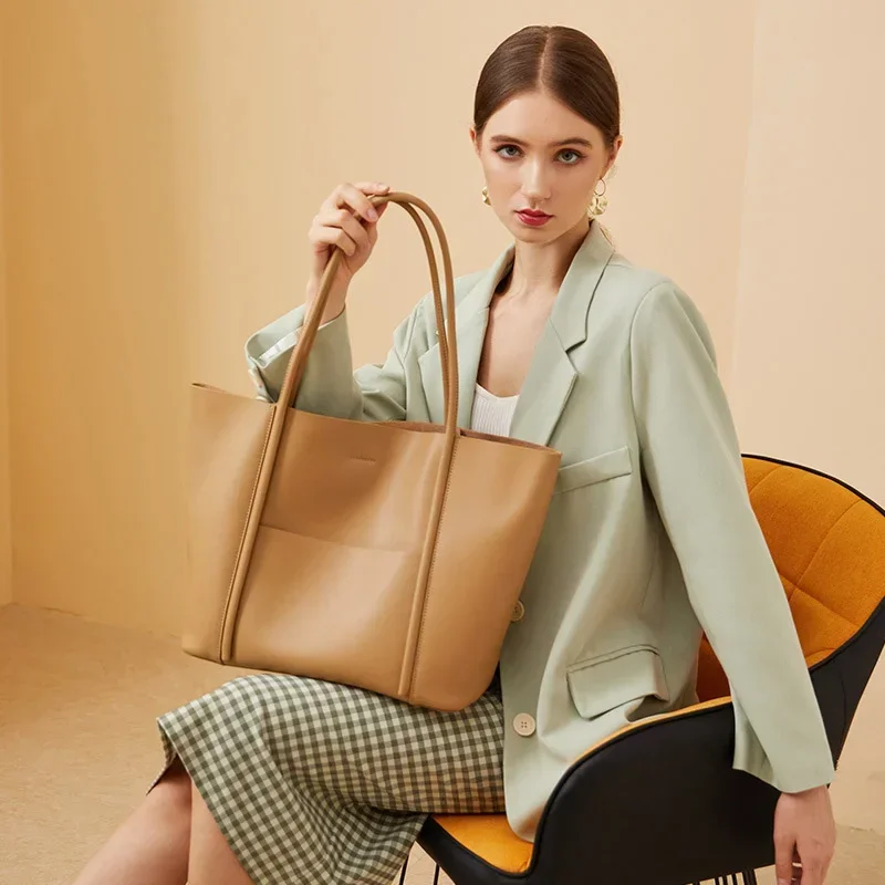 

New Women Tote Bag Teenage Girl Casual Fashion Split Leather Shoulder Bag Lady Daily Using Handbag 2pcs Set Shopping Bags
