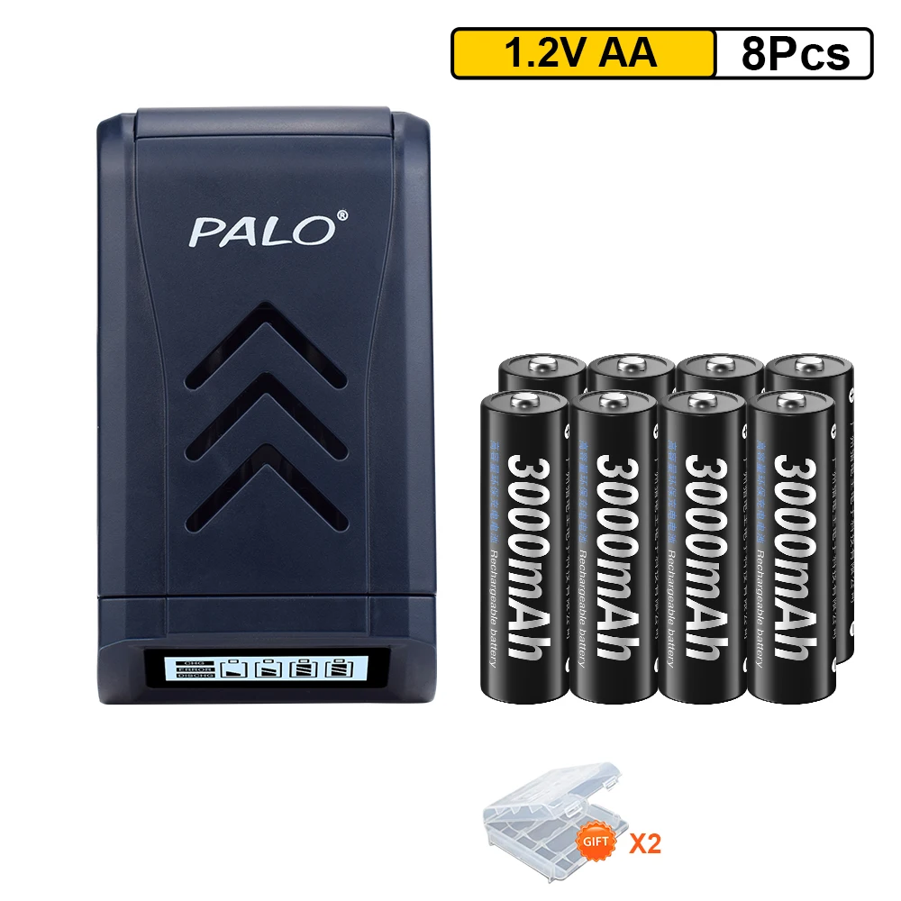 PALO 1,2 V Ni-MH AA Аккумуляторная батарея AA NIMH 2A батареи HR06 батарея с 4 слотами USB зарядное устройство для 1.2В/1.5В AA AAA батареи