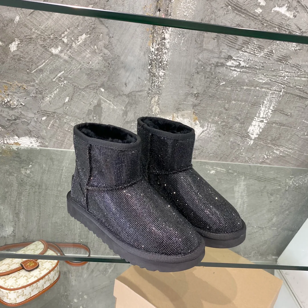 Full diamond bling bling uggs boots women snow boots real leather  