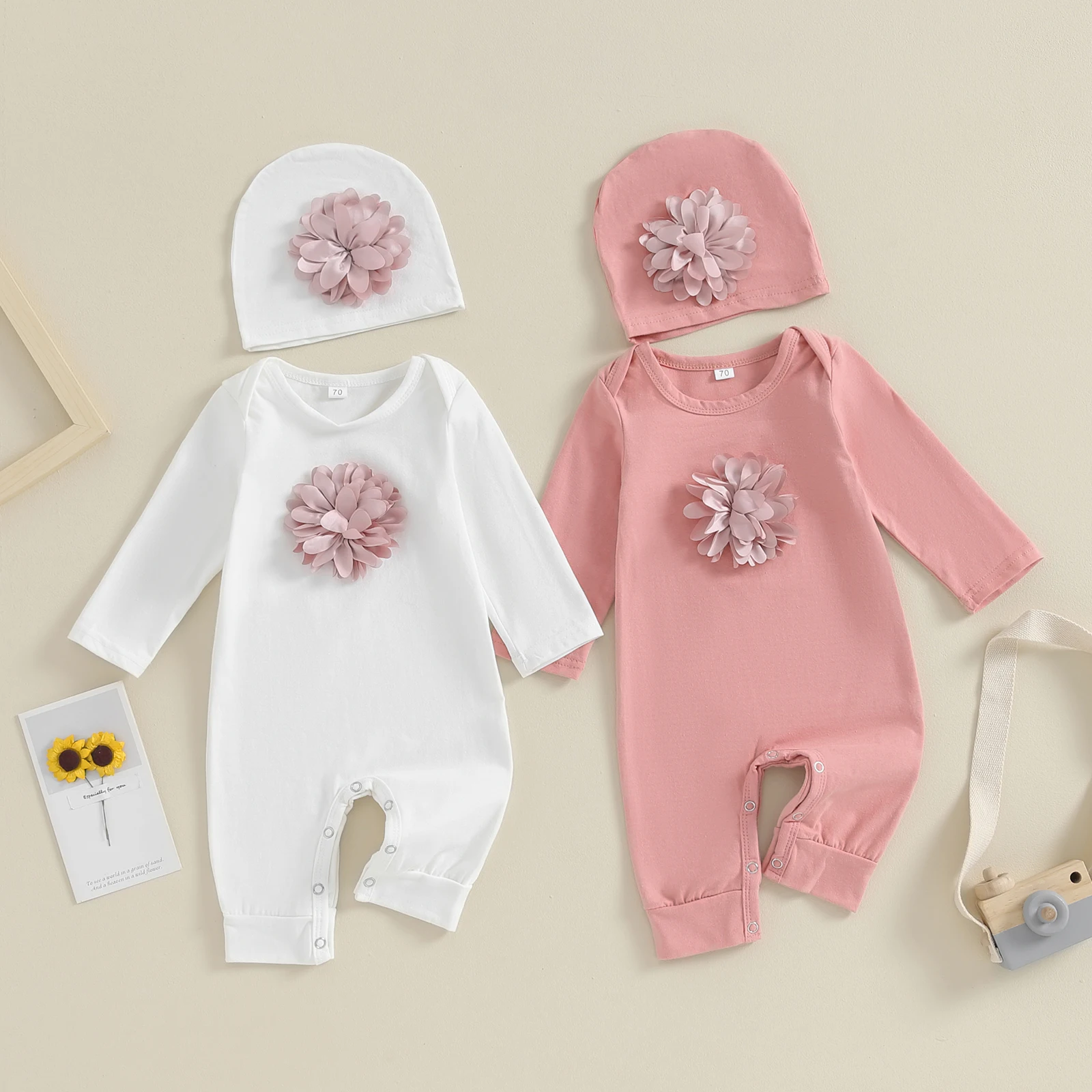 Baby Girl Floral Romper & Hat Set 2