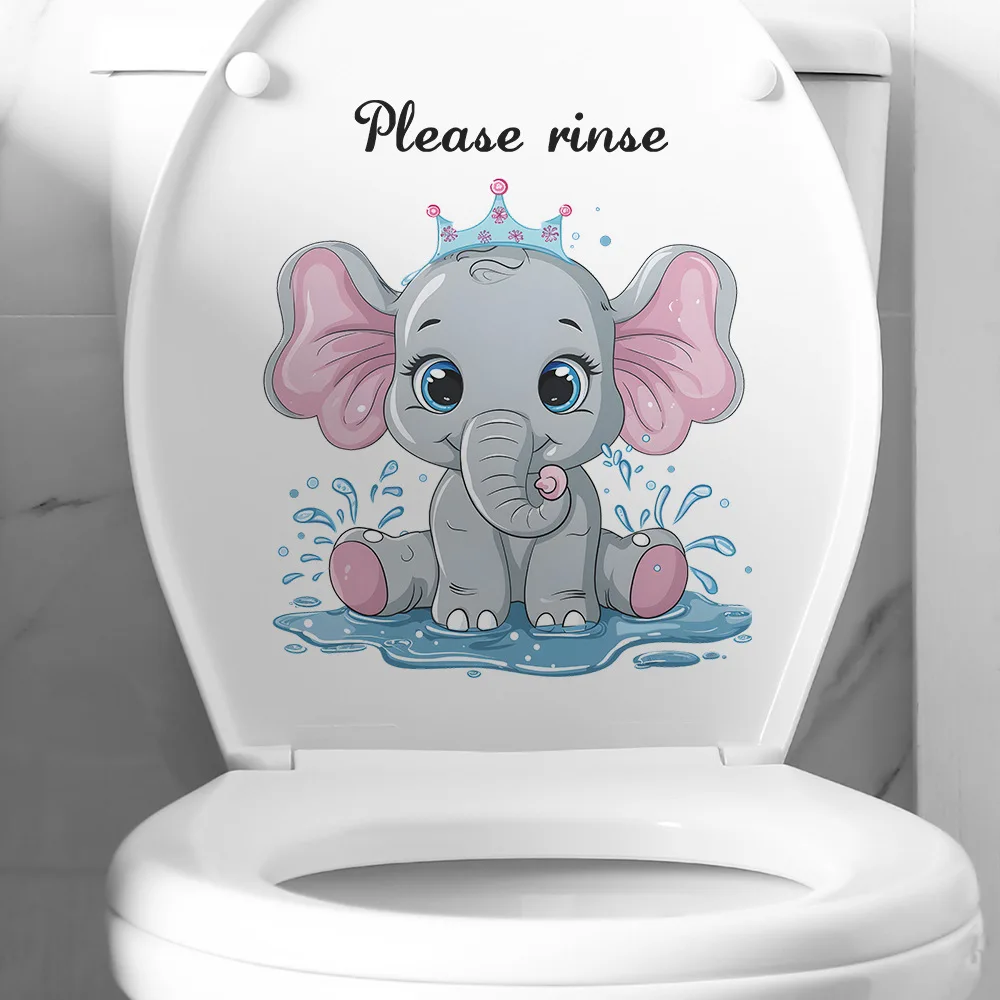 1pcs Cartoon Small Elephant Spray Combination Toilet Paste Bathroom Bathroom Home Beautification Wall Sticker PVC Material