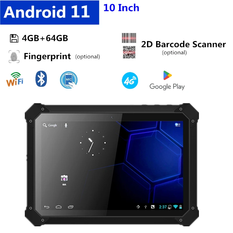 Rugged Tablet Android 11.0 OS 4G Network Wifi Blue Tooth NFC Barcode Scanner Fingerprint Shockproof Industrial Tablet barcode scanner rugged tablet