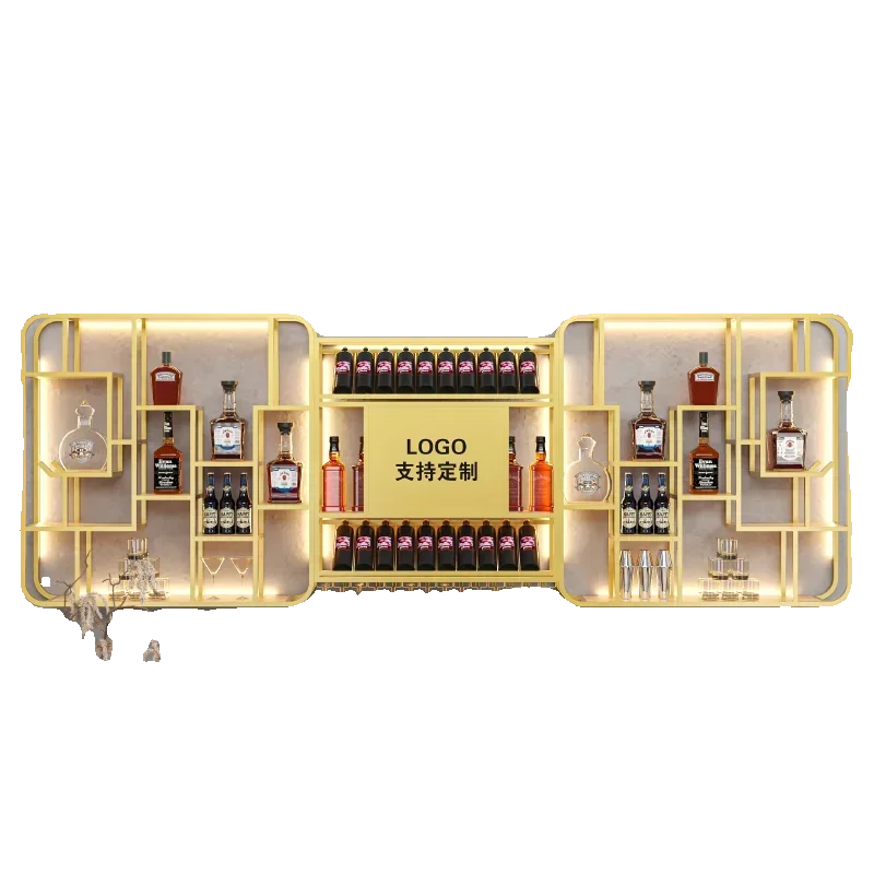 Chinese Style Ironwork Bar Cabinet Wall Mounted Shelving Fashion Creative Wine Rack Display Restaurant Kast Gold Furniture