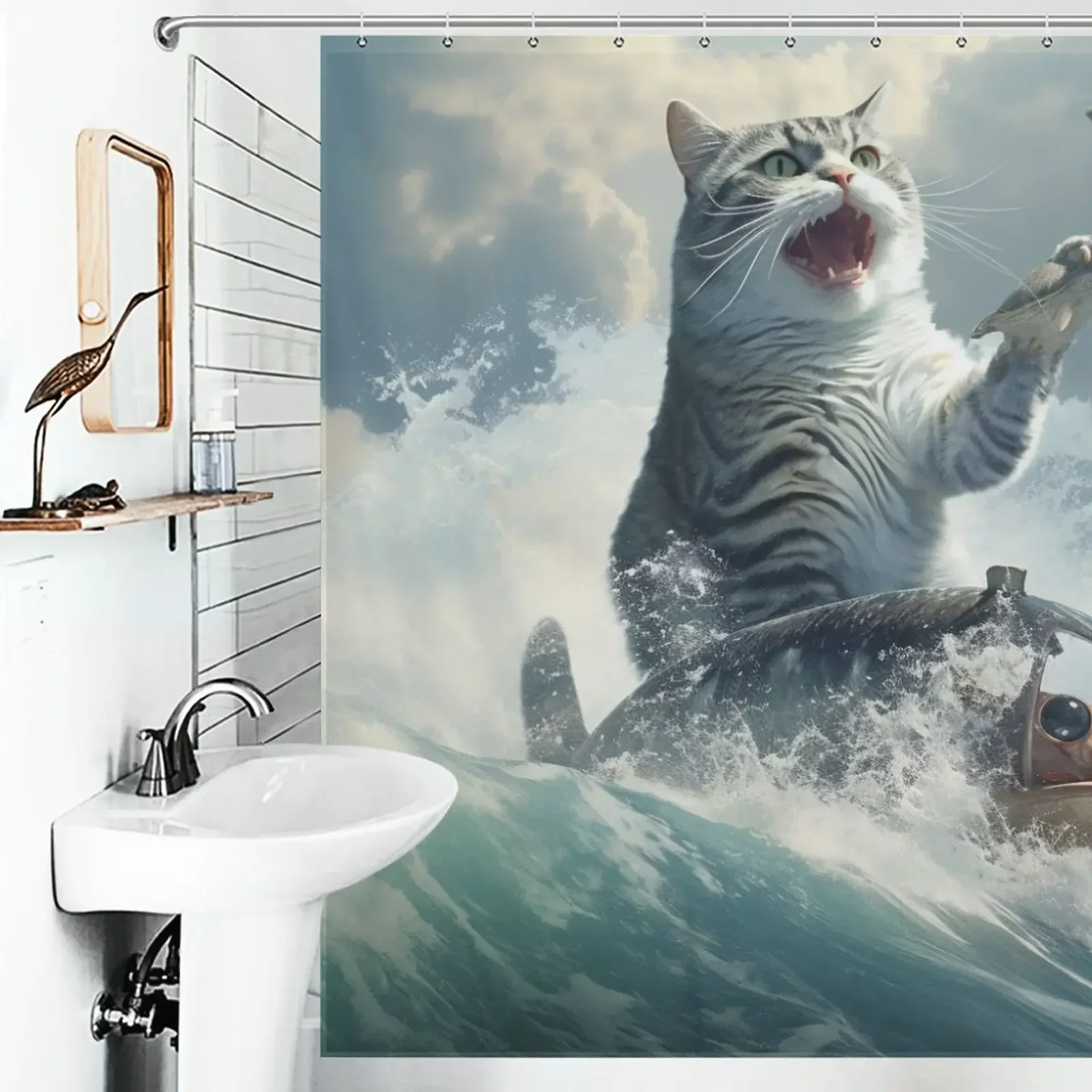 Junya Watanabe Cat Riding Whale on Wooden Deck Shower Curtain Playful  Collage Bathroom Decor 12pcs Hooks - AliExpress