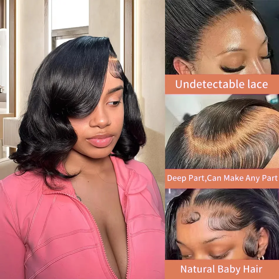 Body Wave Bob Wig 13x6 Transparent Lace Frontal Wig Brazilian Human Hair Wigs Virgin Remy Hair 13x4 Lace Closure Wig 250%