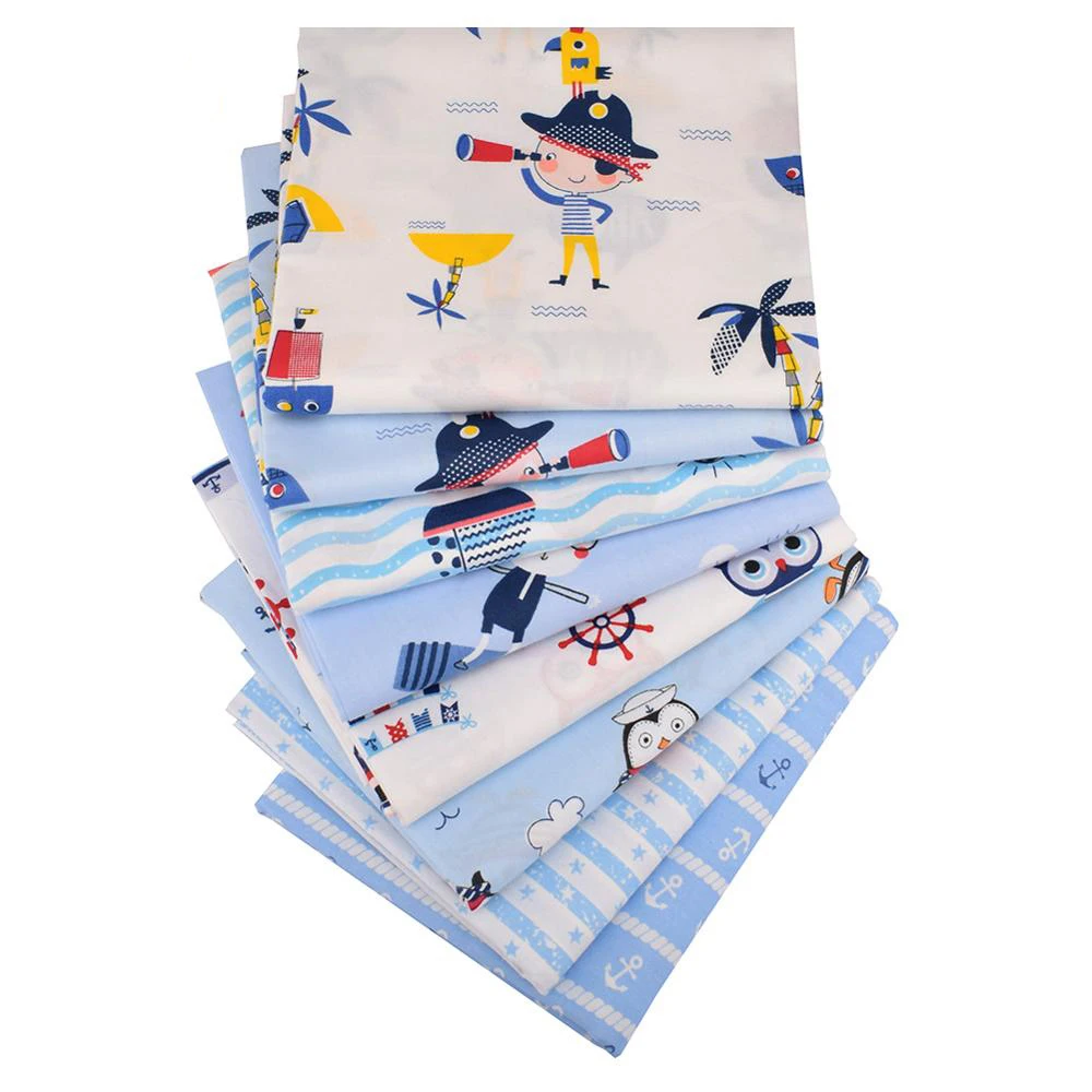 Chainho,Printed Twill Weave Cotton Fabric,Patchwork Cloth,DIY Sewing Quilting Material,Ocean Series,8 Designs,2 Sizes,CC057-060