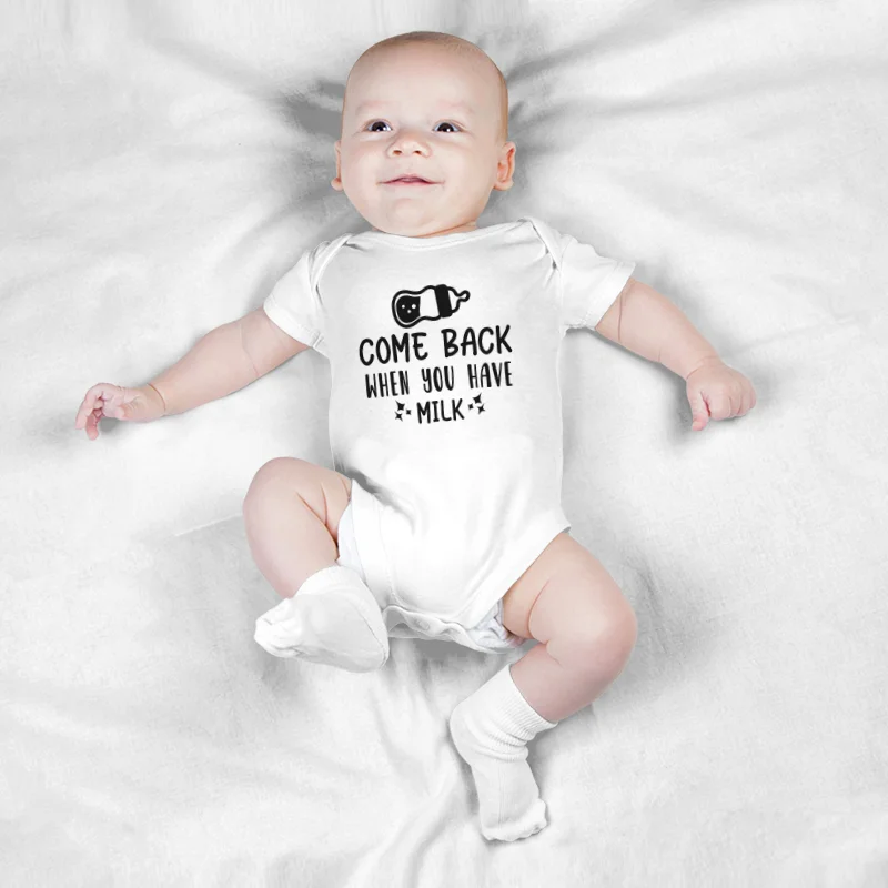 

Keescewow Newborn "come back when you have milk" Printing Climsuit High Quality Fashion Short Sleeve Baby Soft Bodysuit