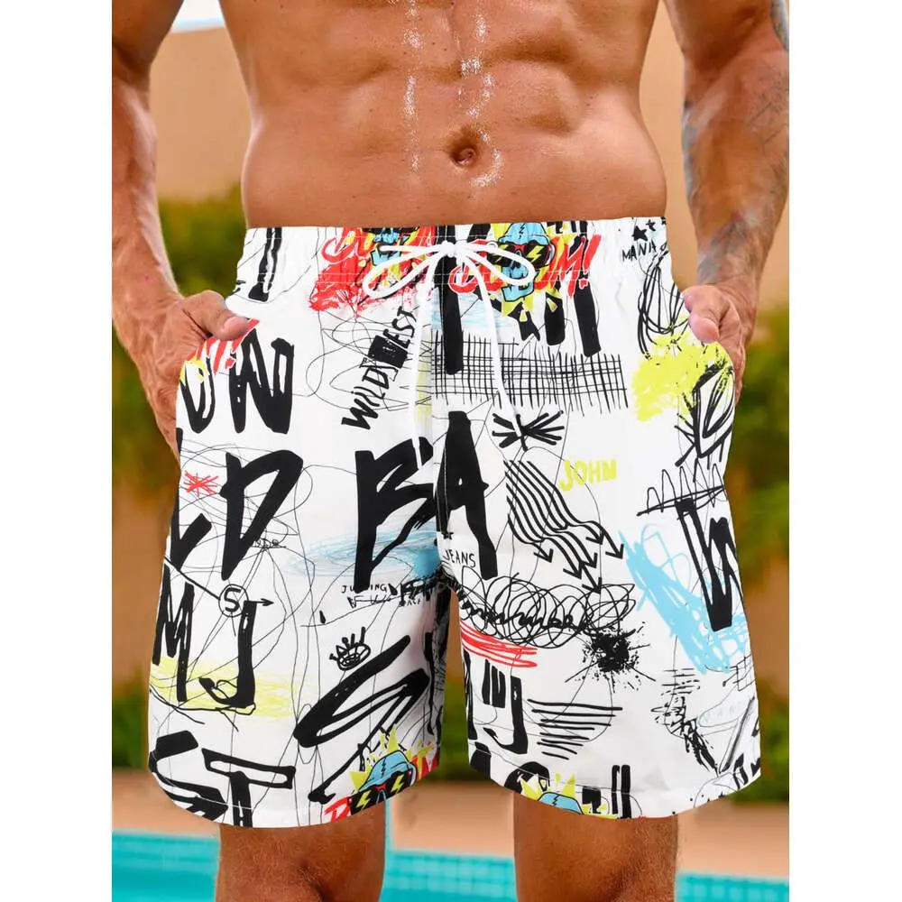 Men's beach shorts with mesh lining swimsuit 3D plant beach shorts men's swimming shorts 2024 quick drying cool ice shorts 4