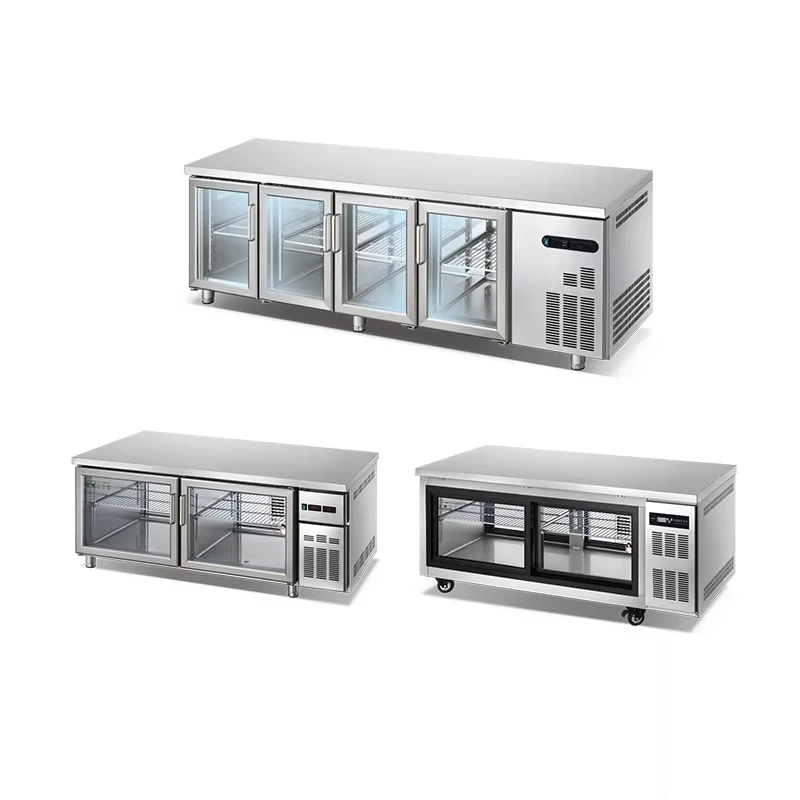 3 Glass Door Commercial Back Bar Cooler Stainless Steel Under Counter Refrigerator Sandwich & Salad Prep Table Stainless Steel