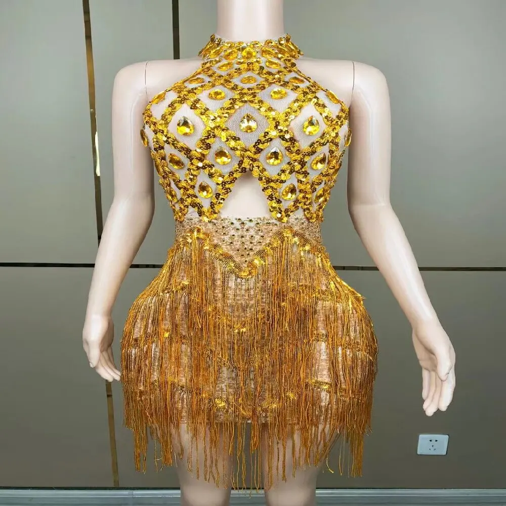 

Women's Dress Sexy Backless Hollow Out Wrapped Hip Skirt Fashion Embroidered Flares Rhinestone Tassel Design Gown Chic PartyWear