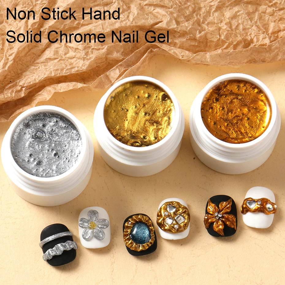5g 3D Chrome Sculpting Gel Festes Nagelverlängerungsgel Metallisches Gold Silber UV-Gel Builder Nicht-Klebendes Handverlängerungs-Nagelgel – Detail 8