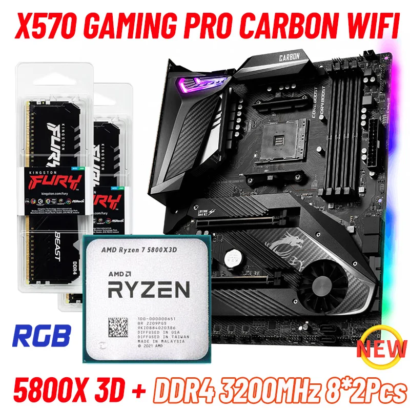 Socket-AM4-Motherboard-X570-MSI-X570-GAMING-CARBON-WIFI-DDR4-AMD-X570 ...
