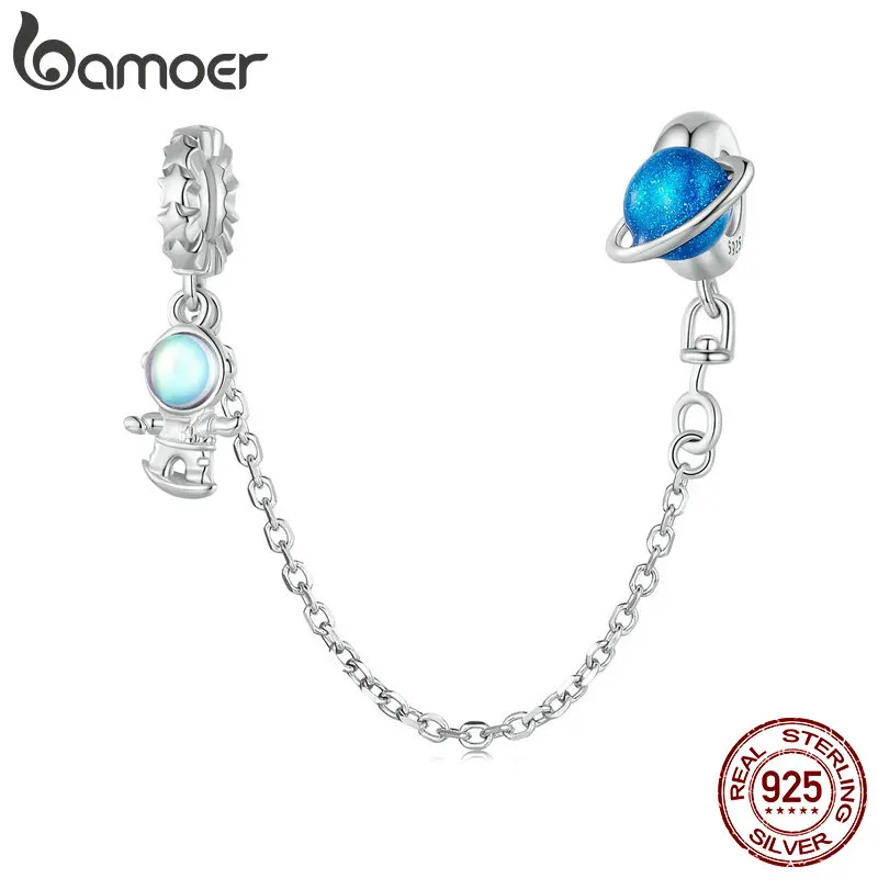 

Bamoer 925 Sterling Silver Astronaut Safety Chain Planet Chain Accessory for Women Bracelet Bangle DIY Fine Jewelry BSC792