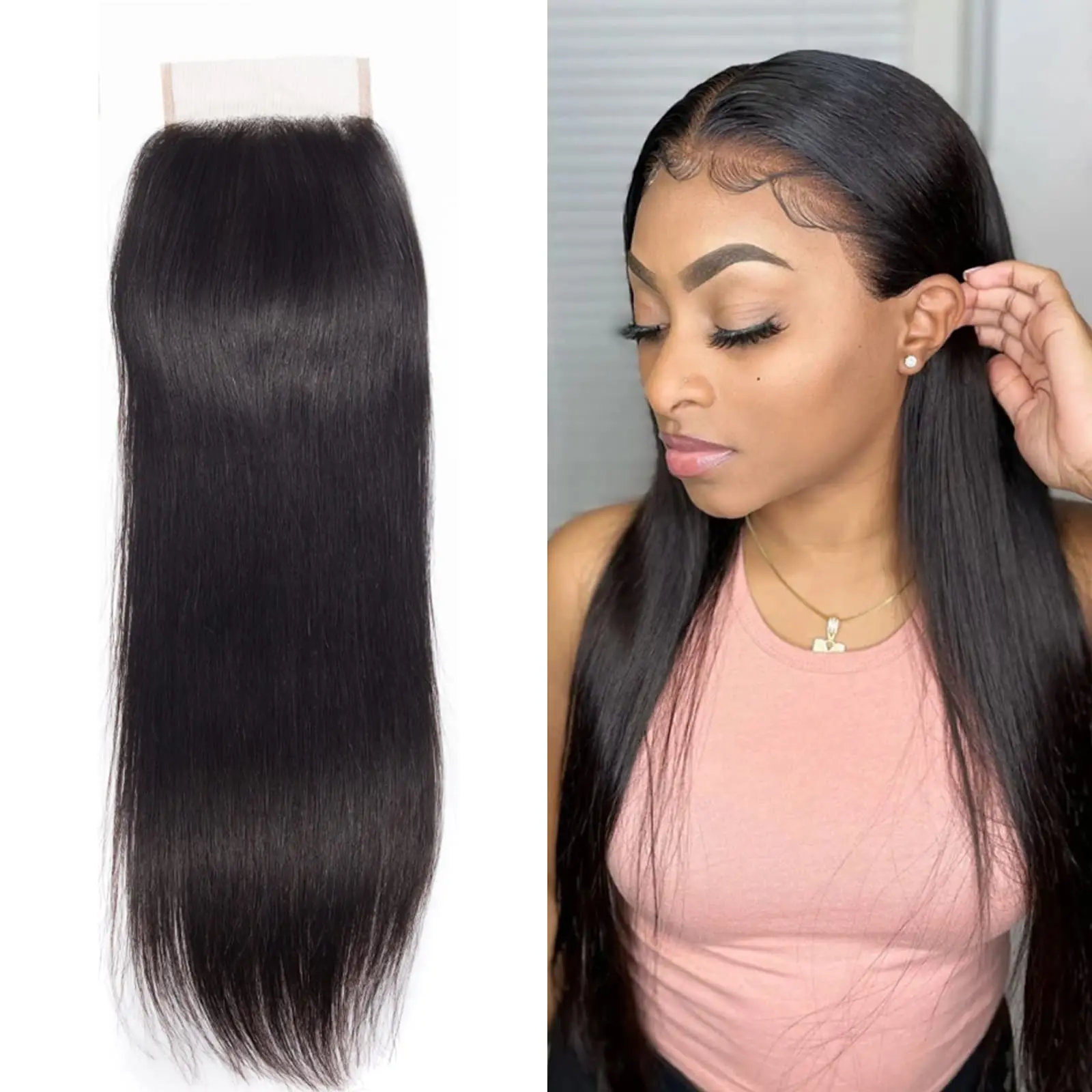 

Transparent Lace Closure With Baby Hair 100% Brazilian Human Hair 4x4 Straight Swiss Lace Closures Only For Black Women