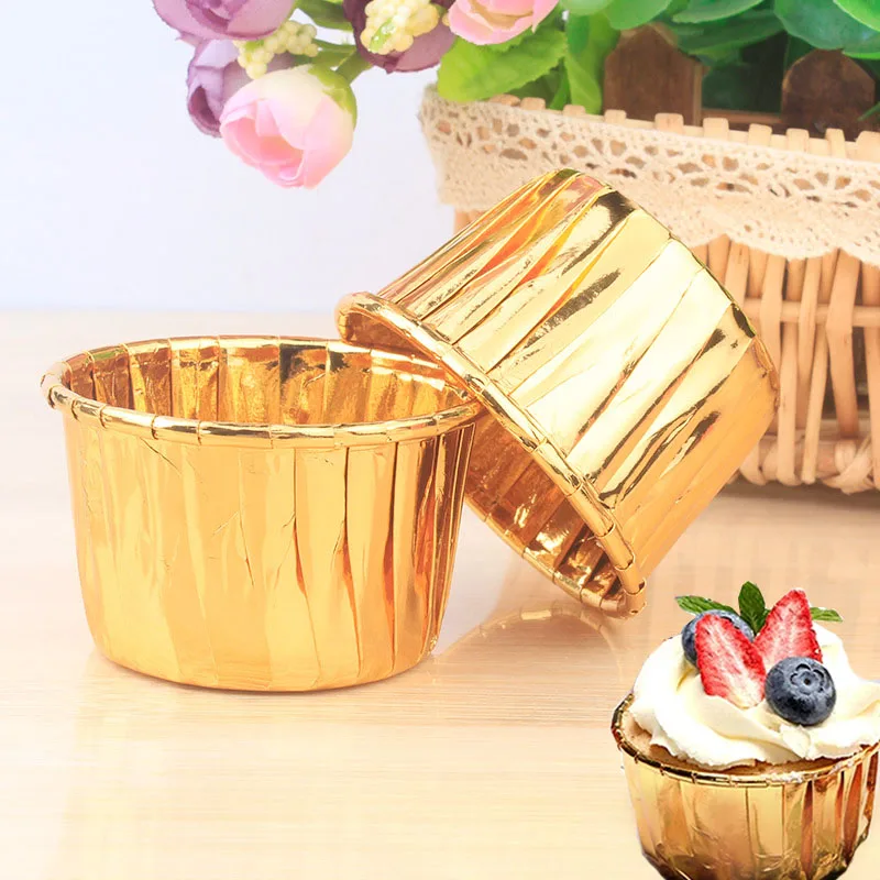 

50pcs Cupcake Paper Cup Oilproof Cupcake Liner Baking Cup Tray Case Wedding Party Caissettes Golden Muffin Wrapper Paper