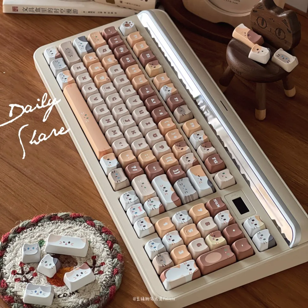 Echome-cute Cat Tema Keycap Grupo Pbt Dye-sublimation Cap Teclado Empilhável Cat Head Perfil Key Cap para Teclado Mecânico