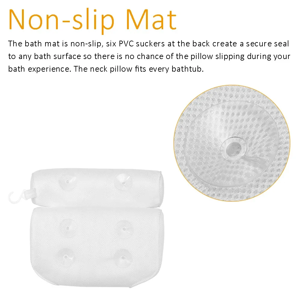 3D Mesh Massage Machine Bath Pillow Bathtub Suction Cup Backrest Cushion SPA Anti-slip 6 Cups Neck Headrest Thickened Home bath pillow