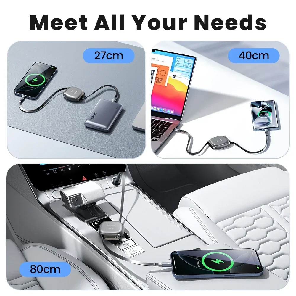 Toocki 100 واط نوع C كابل قابل للسحب آيفون 16 15 ب...