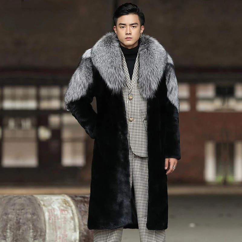 

Fur Coat Men Men's Faux Fur Coat Mink Fur Colorblock Patchwork Velvet Winter Warm Long Coat Casual Fur Jacket White Fur Coat