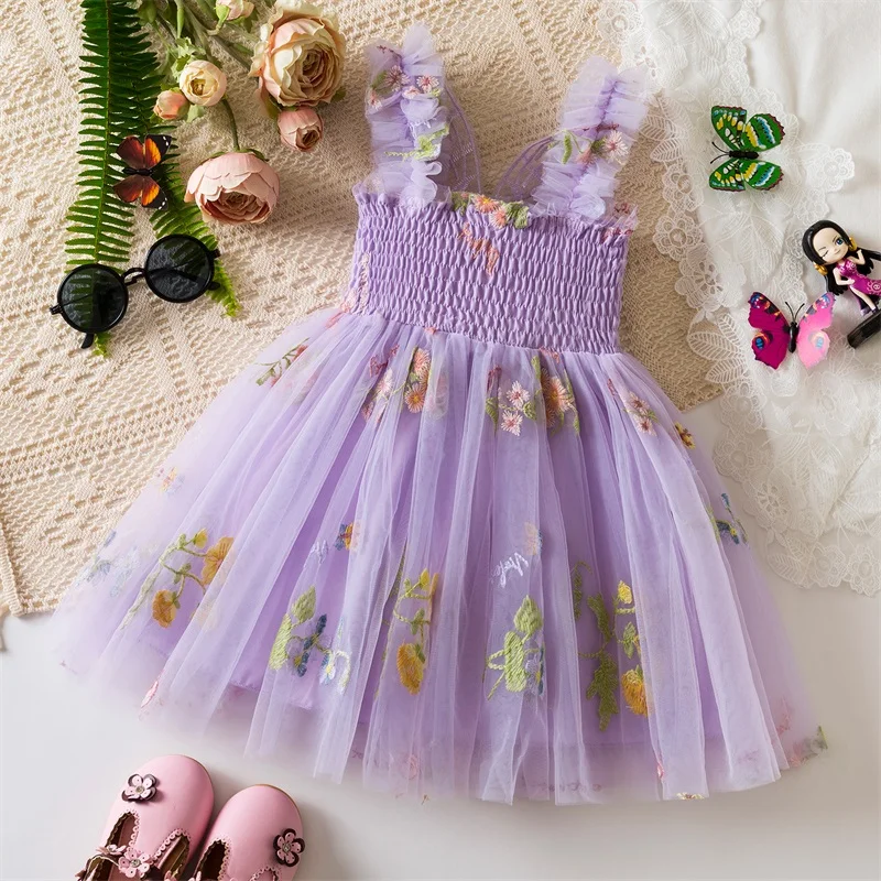 Girls' dress, summer new style, evening cloud  flying sleeve princess dress, baby bow dress