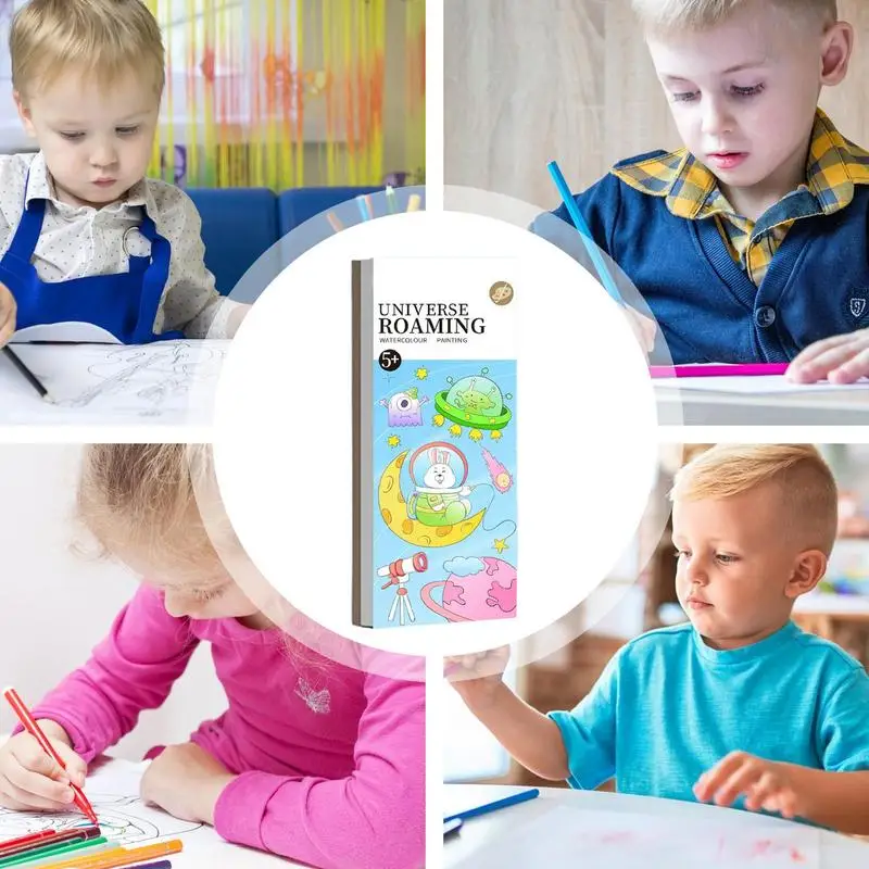 Pocket Watercolor Book 12 Pages Watercolor Paint Book With Pen Paper Montessori Preschool Learning Toy Multifunctional Coloring