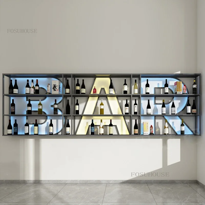 Luminous Letters Bar Wine Cabinet Bar Furniture Wall-mounted Wine Rack Cabinet Industrial Style Iron Art Display Showcase