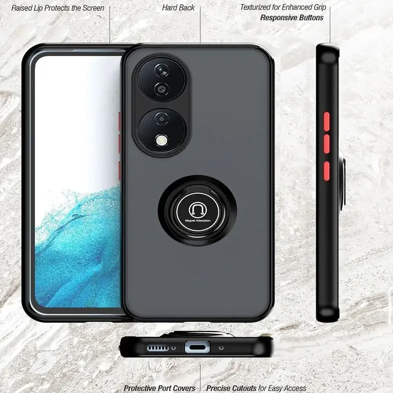 Enhanced Armor Matte Case with Magnetic Ring Holder and Stand – Shockproof, Matte Finish Protective Cover