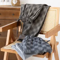 Pantalon de couchage pour hommes en gaze de coton pur 100%, pantalon de maison ample et décontracté en Jacquard rétro pour hommes, pantalon de pyjama fin d'automne pour hommes 2