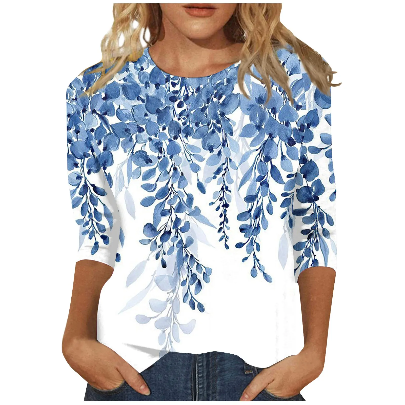 

3/4 Sleeve Shirts For Sleeve O-Neck Women Cute Print Graphic Tees Blouses Half Casual Plus Size Basic Tops Pullover Half Sleeve